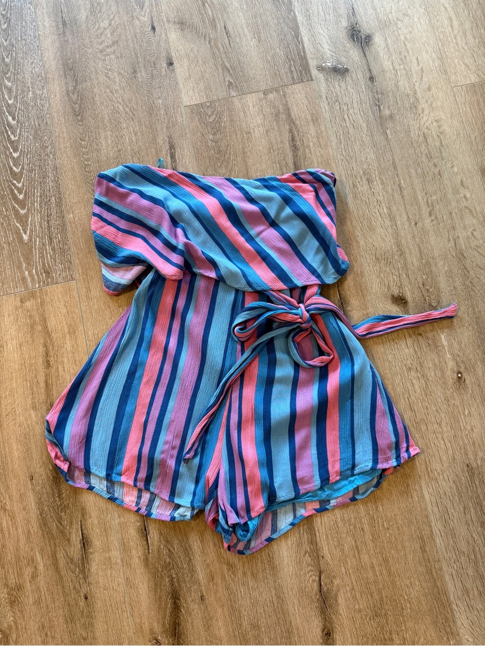 Pink Lily Multicolor Stripe Strapless Romper - Blue & Pink